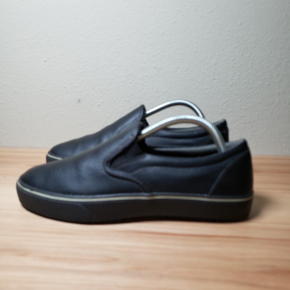 TredSafe Women's 8 Slip On Leather Shoes Black Slip Resistant Work Shoe Casual
